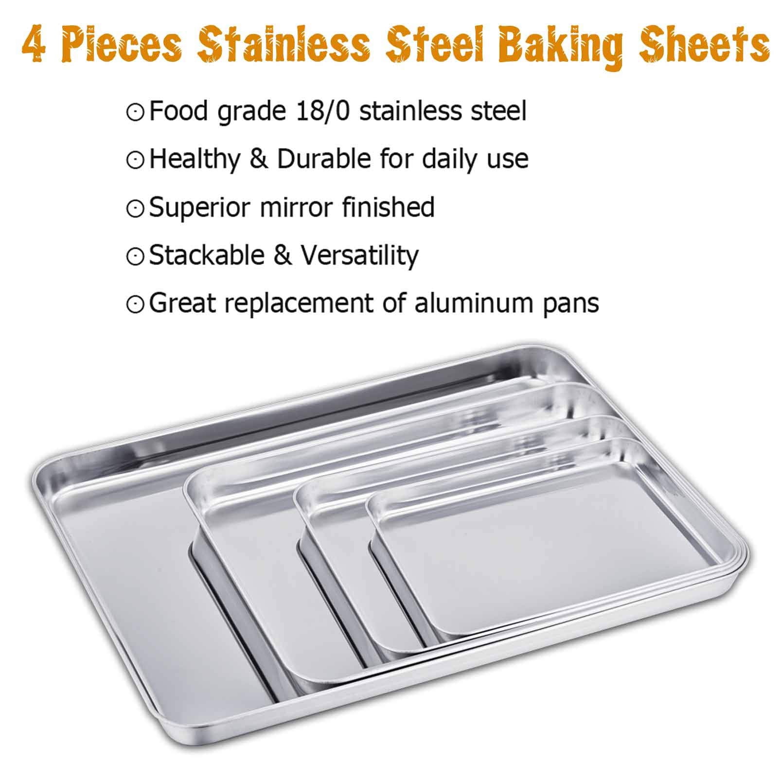Baking Sheet Set 4 Stainless Steel Pans, 16/12.5/10/9.3 Inch