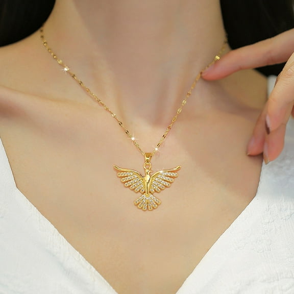 Light Luxury Fashion Personality Phoenix Wings 14K Yellow Gold Pendant Necklace For Women Men Temperament Advanced Sense Clavicle Chain Jewelry
