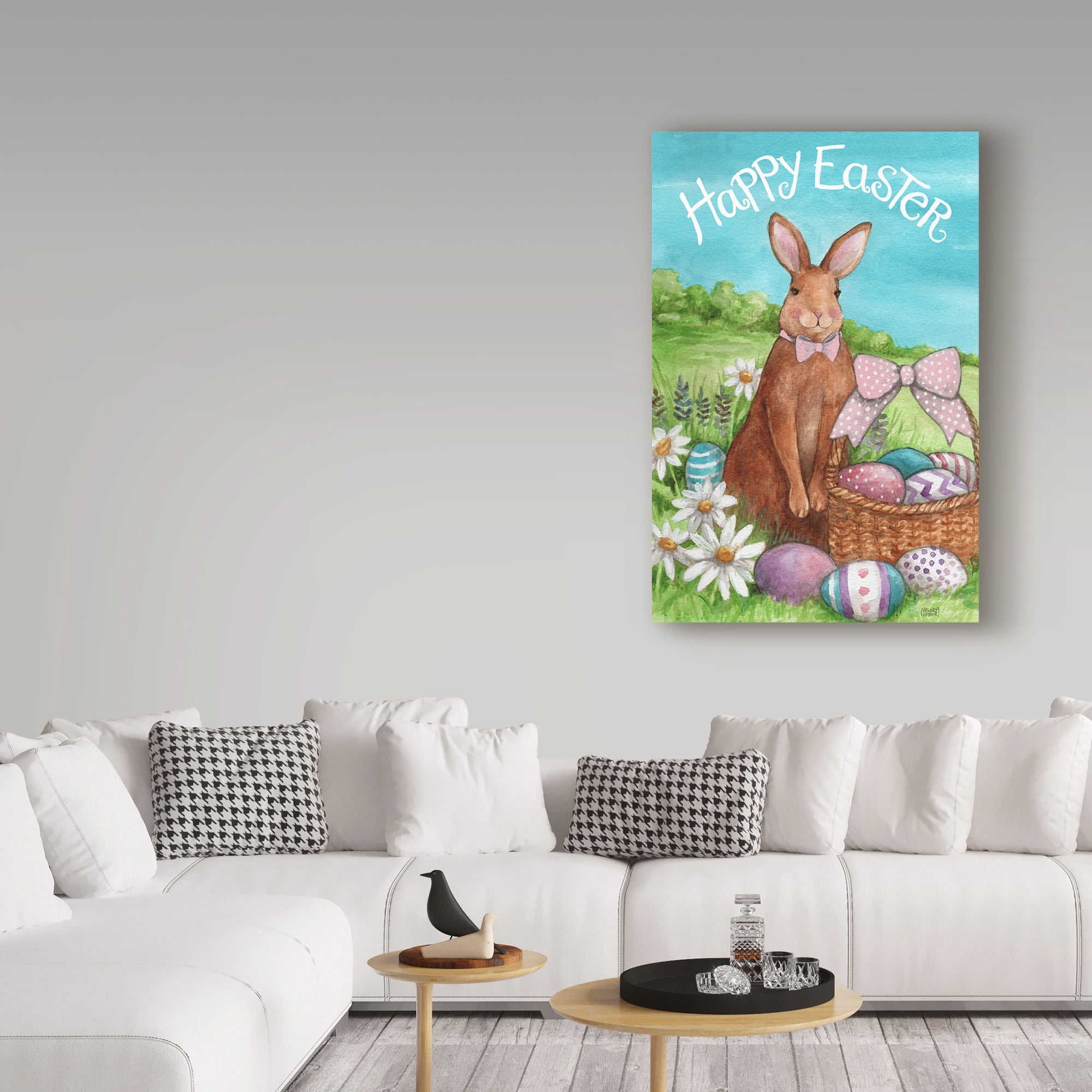 Trademark Fine Art 'Happy Easter Bunny With Basket' Canvas Art by Melinda Hipsher