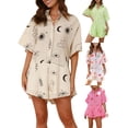 thumbnail image 3 of Michellecmm  Women Shorts Jumpsuit Loose Sun Print Lapel Neck Short Sleeve Romper, 3 of 9