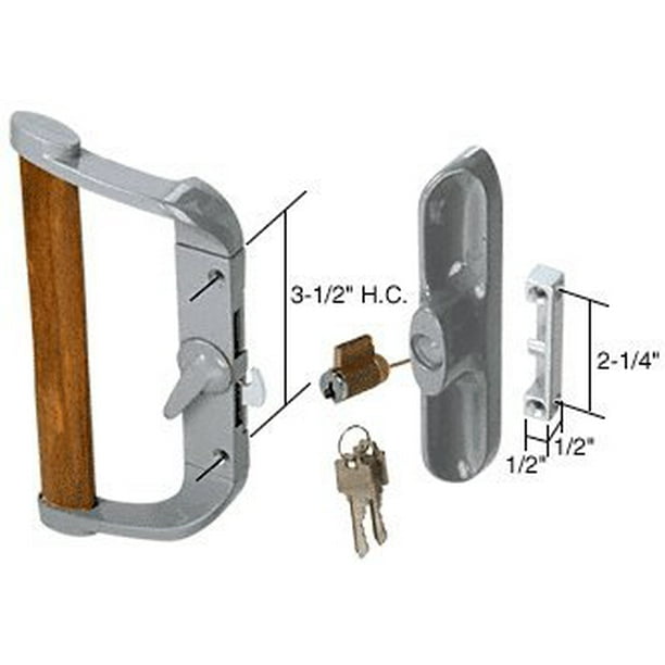 Aluminum/Wood HookStyle Surface Mount Sliding Glass Door Handle 31/2