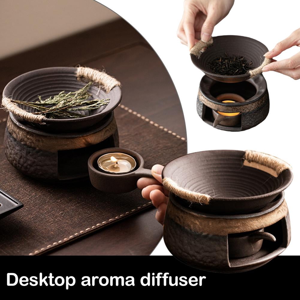 Rustic Ceramic Aromatherapy Burner with Jute Rope Handles - Essential Oil Diffuser & Incense Holder for Home & Office Ambiance
