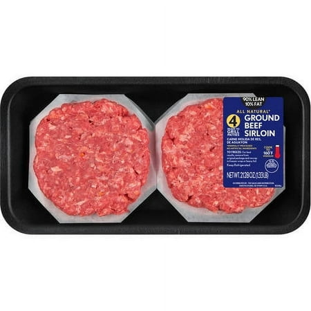 90% Lean/ 10% Fat, Ground Beef Sirloin Patties, 1.33 lbs