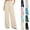 Khaki, variant on JSROAC Wide Leg Pants for Womens Smocked High Waist Dressy Casual Trousers Tie Front Solid Color Gauze Lounge Pants With Pockets Fall Fashion