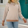 thumbnail image 1 of VSSSJ Womens Long Sleeve Pullover Sweaters Casual Crewneck Classic Plaid Geometric Printed Soft Comfy Knitted Sweater Jumper Tops Orange S, 1 of 7