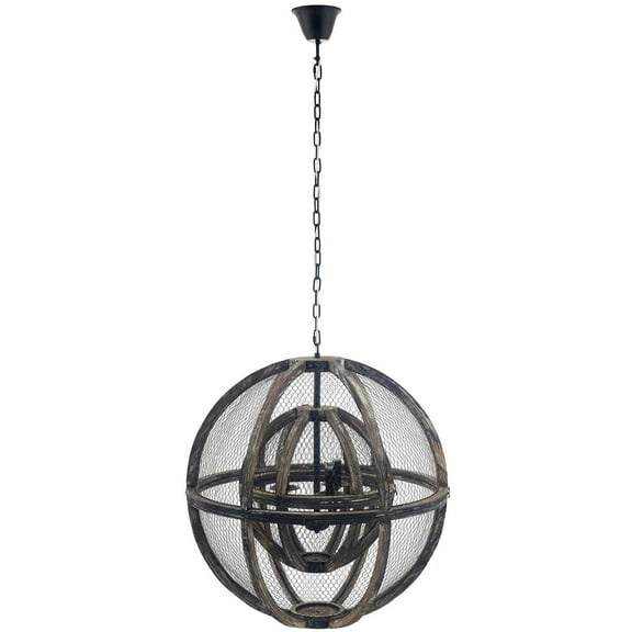 Industrial Country Farm House Living Lounge Kitchen Room Chandelier Pendant Ceiling Light Fixture, Wood, Natural Dark Brown