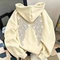 thumbnail image 6 of Angel Wings Hooded Sweatshirt for Women Embroidered Crystal Oversized Sparkly Long Sleeve Pullover Y2K Drawstring Hoodie with Pockets Khaki XS-5XL, 6 of 6
