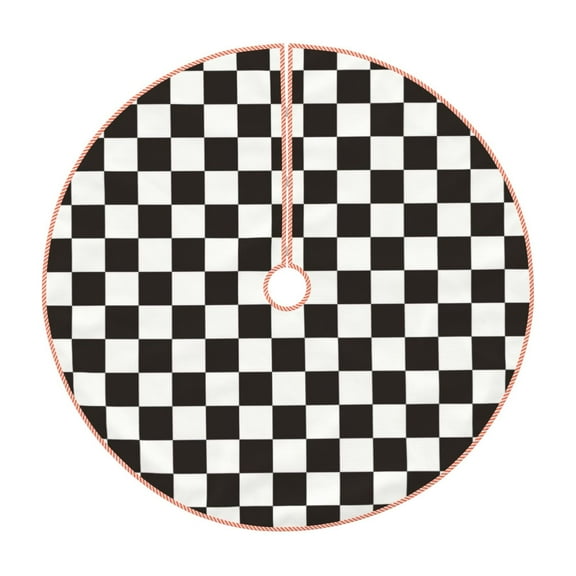 Fuzoiu Black and White Checkerboard Print Christmas Tree Skirt,Xmas Christmas Decorations,Xmas Tree Mat for Farmhouse Holiday New Years Home Party Decor Tree Rugs-30"