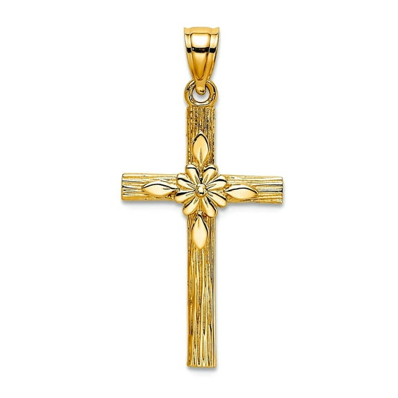 14k Gold Religious Faith Cross With Flower Center 22.5x14mm Wide Pendant Necklace for Women
