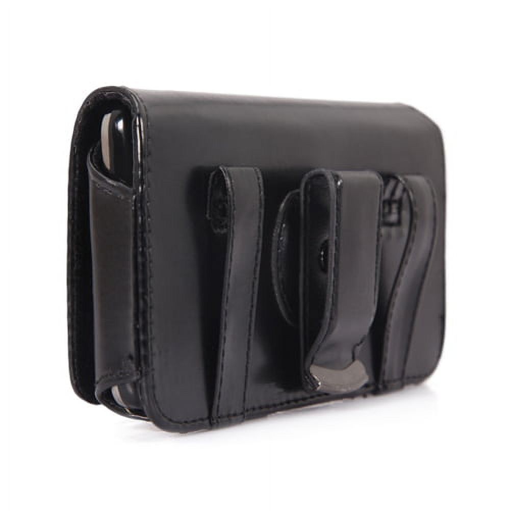 Black Leather Phone Case Side Cover Pouch Holster Swivel Belt Clip w Loops G1W for LG Lucky, Optimus 2 F3 Net, Sunrise - Samsung Galaxy Discover Proclaim - ZTE Illustra - image 5 of 7