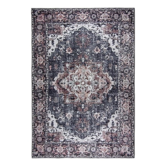 L'Baiet Tapis en Tissu Lavable Gris Écarlate Vieilli 5 Pi x 7 Pi