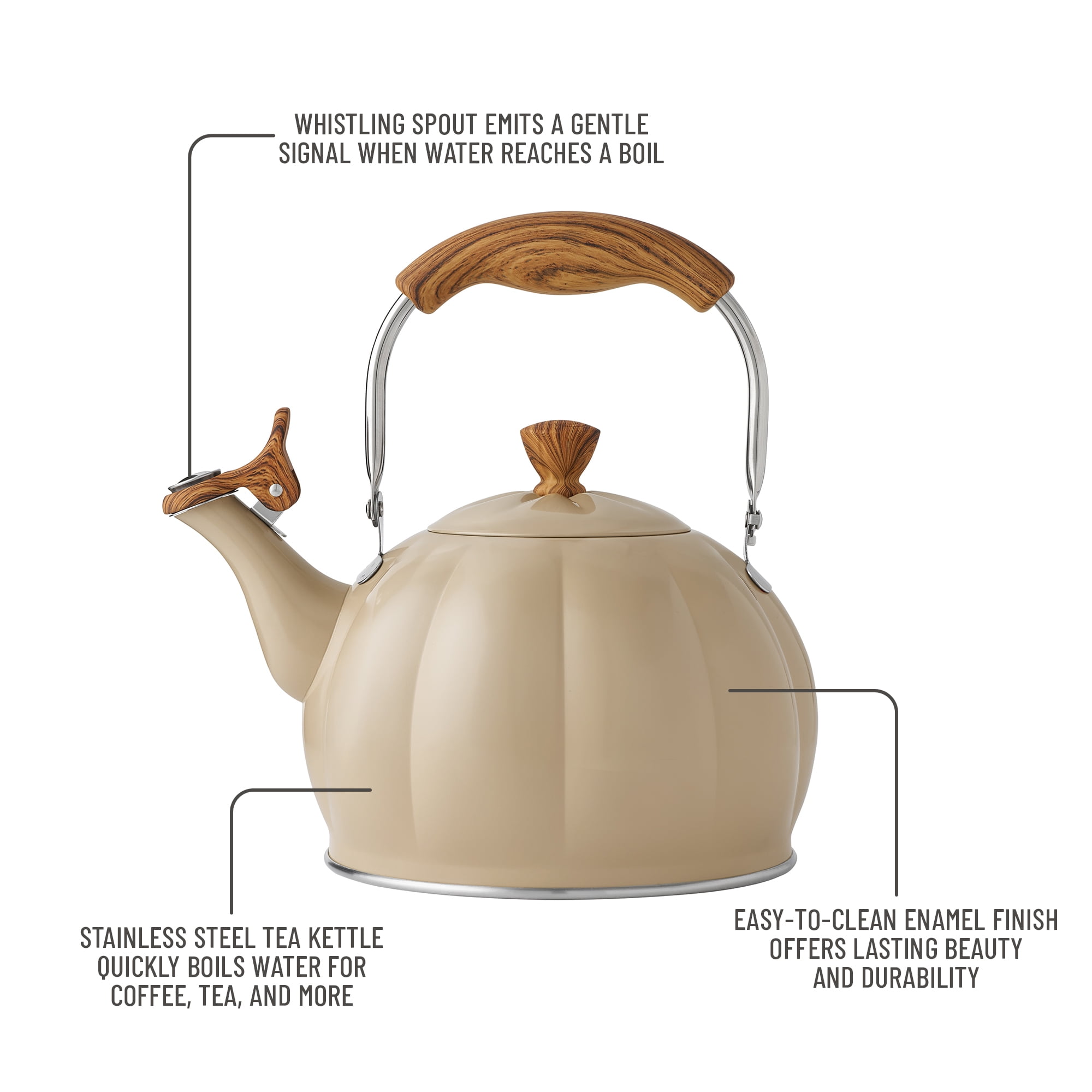 The Pioneer Woman Taupe Pumpkin Whistling Tea Kettle with Lid - Hand Wash Only