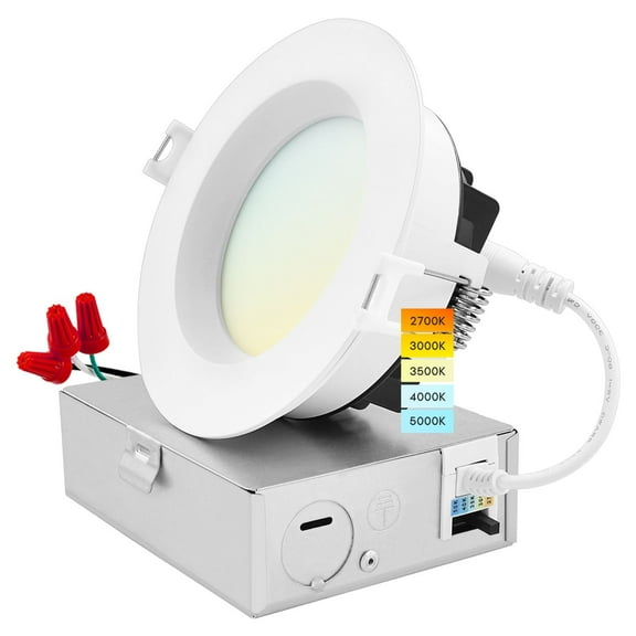 Luxrite 4 Inch LED Recessed Ceiling Light J-Box 15W 5 Color Selectable 1300LM Dimmable Wet Rated IC Rated ETL Listed