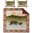Benjara Kip 3 Piece Soft Microfiber Queen Quilt Set, Simple Bear Print