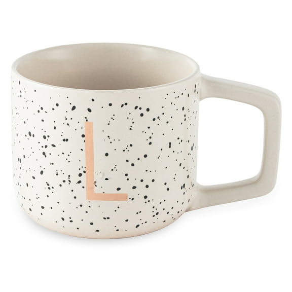 Thyme & Table 13.5 fl oz Monogram L White Speckled Stoneware Mug