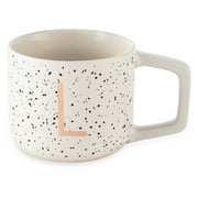 (4 pack) Thyme & Table 13.5 fl oz Monogram L White Speckled Stoneware Mug