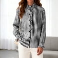 thumbnail image 4 of larppty Womens Plaid Ruffle V Neck Button Down Blouse Casual Long Sleeve Trendy Tops Work Checkered Shirt (Black, XXL), 4 of 8