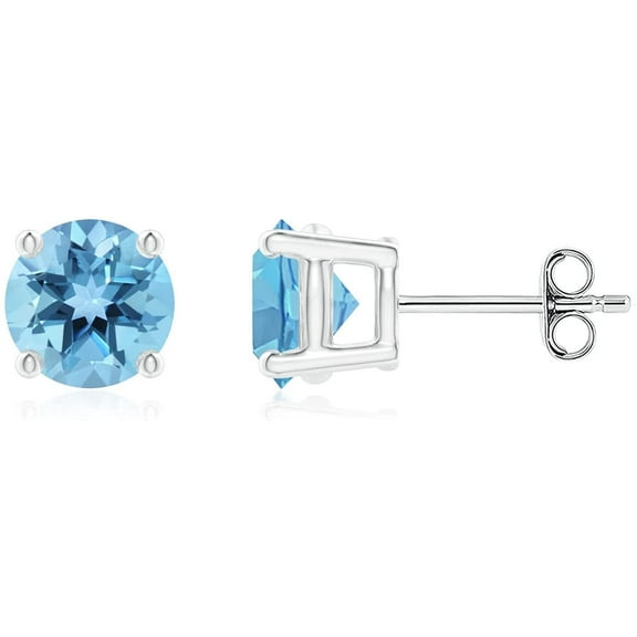 925 Sterling Silver 6mm Round 2.00 ct Genuine Gemstone Birthstone Stud Earrings, Giorgio Bergamo Blue Topaz