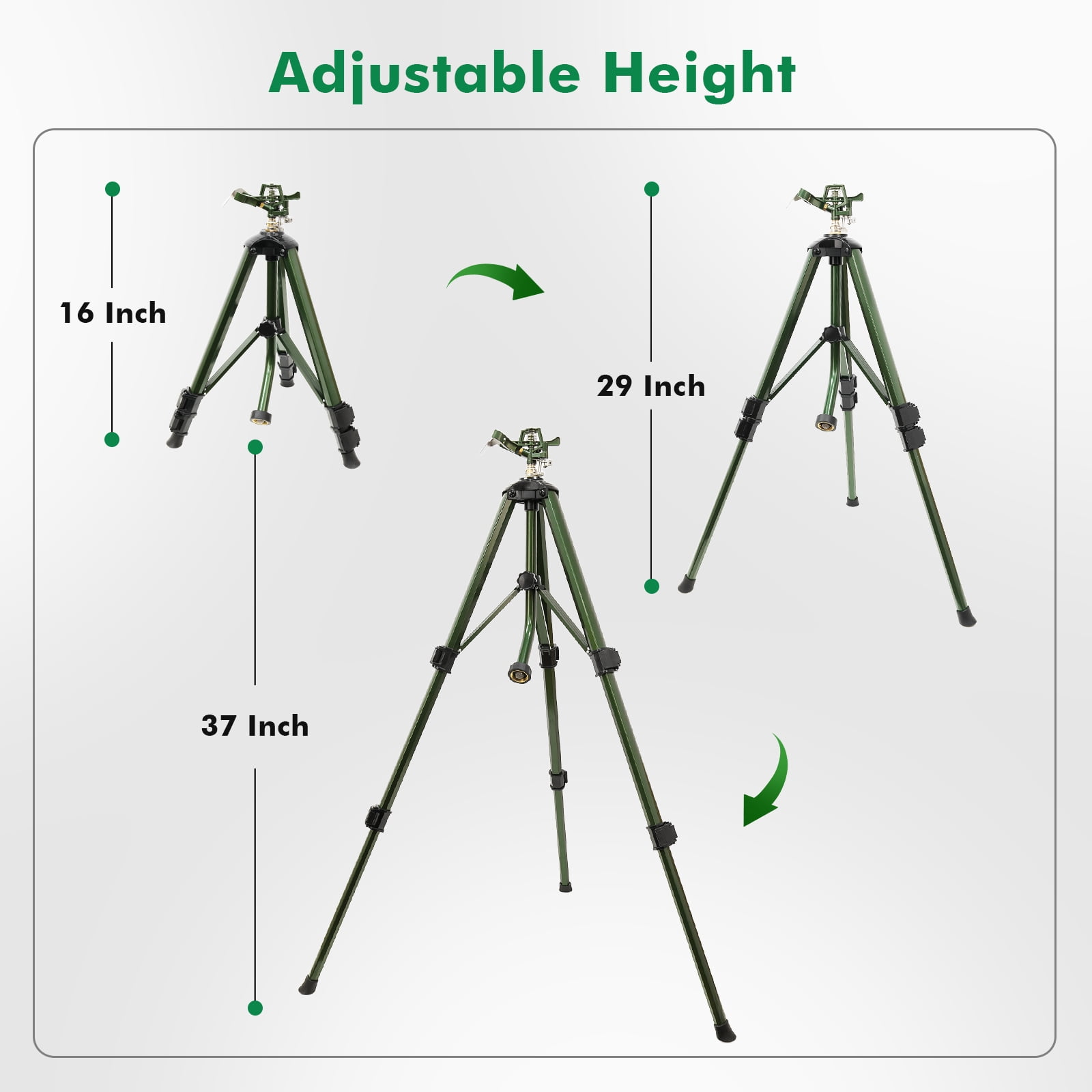 Restmo Heavy Duty Impact Sprinkler on Tripod Base, 6200 sq.ft. Coverage, 360° Rotating, 3-Height Adjustable Full Metal Sprinkler for Large Yard, Lawn and Farm Irrigation