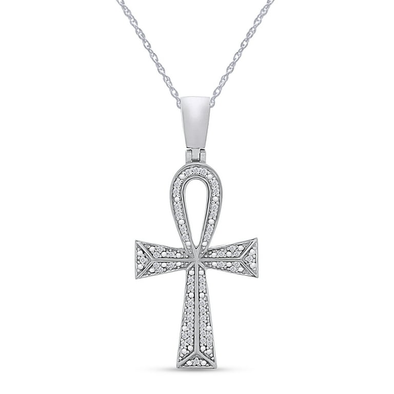 1 4 Carat Round Cut White Natural Diamond Ankh Cross Pendant