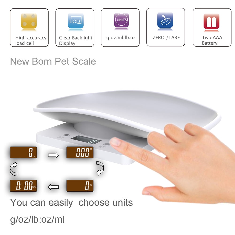 Yucurem Digital Pet Scale Multifunction Kitchen Scale Electronic Scale for Newborn Pets Dog Essentials (White)