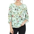 thumbnail image 6 of INSPIRE CHIC Women's Boho Blouse Floral Print Tie Neck 3/4 Sleeve Casual Tops S Green, 6 of 9