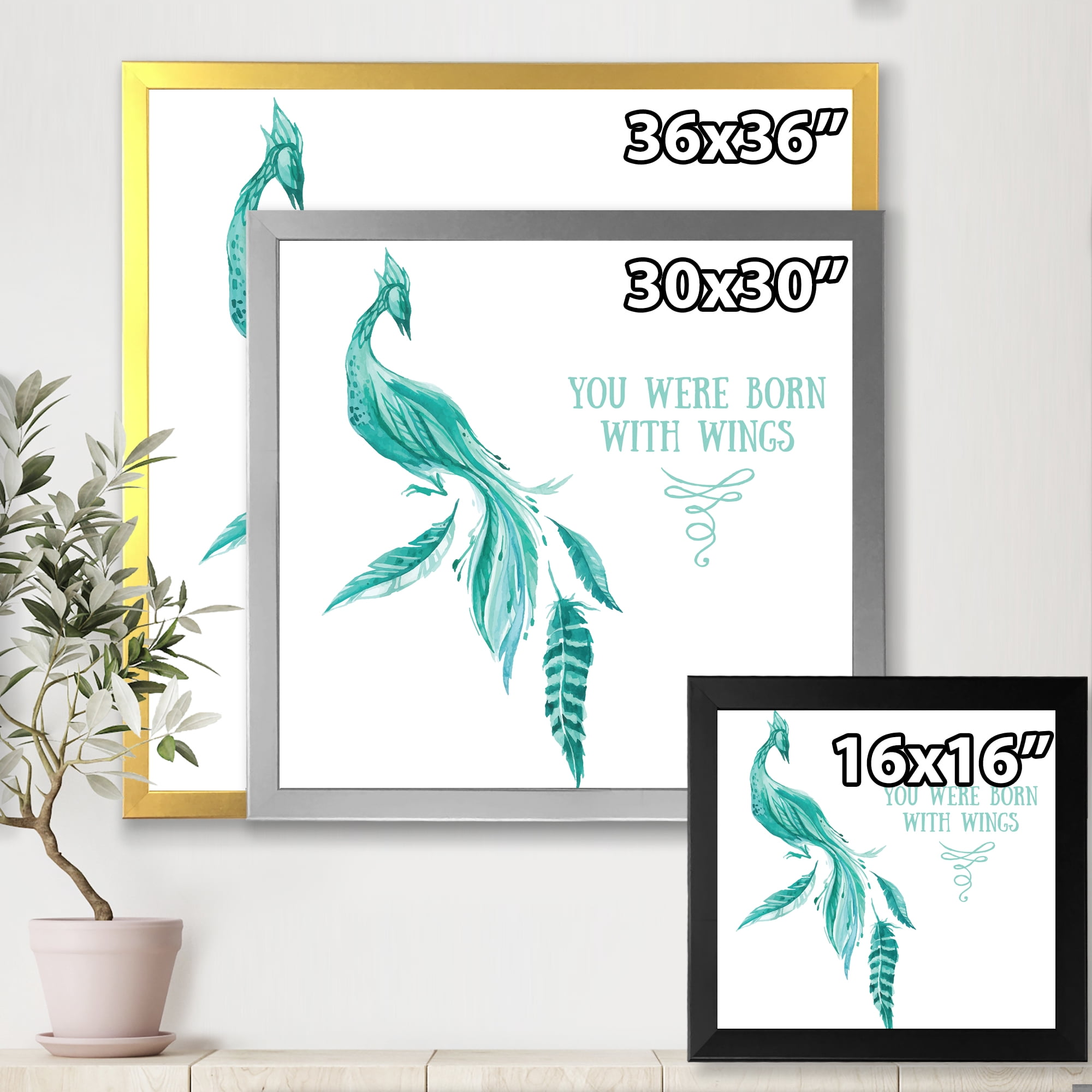 Designart 'Turquoise Bird You Were Born With Wings' Traditional Framed Art Print