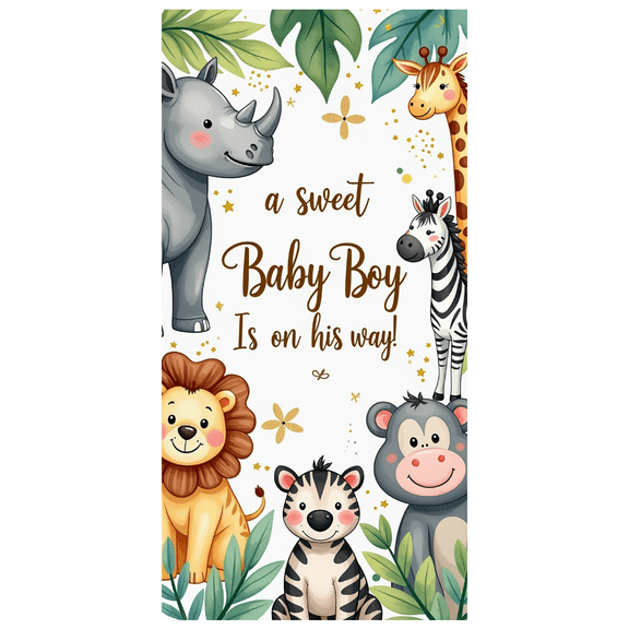 Cute Safari Animals Themed Backdrop Banner for Baby Boy Announcement Party Supplies Photography Props Baby Shower Decorations Background Decor Party Decors