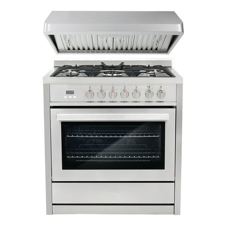 Cosmo 2 Piece Kitchen Appliance Package with 36" Freestanding 220/240V Dual Fuel Range Kitchen Stove & 36" Under Cabinet Range Hood Kitchen Hood Kitchen Appliance Bundles