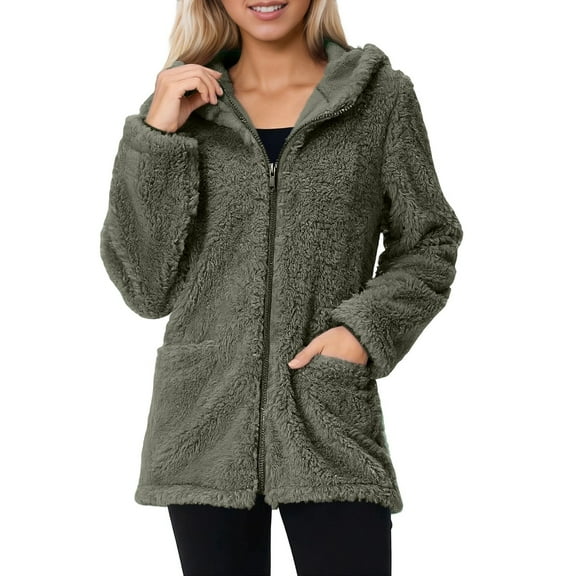 Lixiuxyad Jacket Women's Casual Solid Color Hooded Sweater Coat Long Sleeve Double Outerwear For Daily Outdoor Campus Wear In Autumn Winter Green