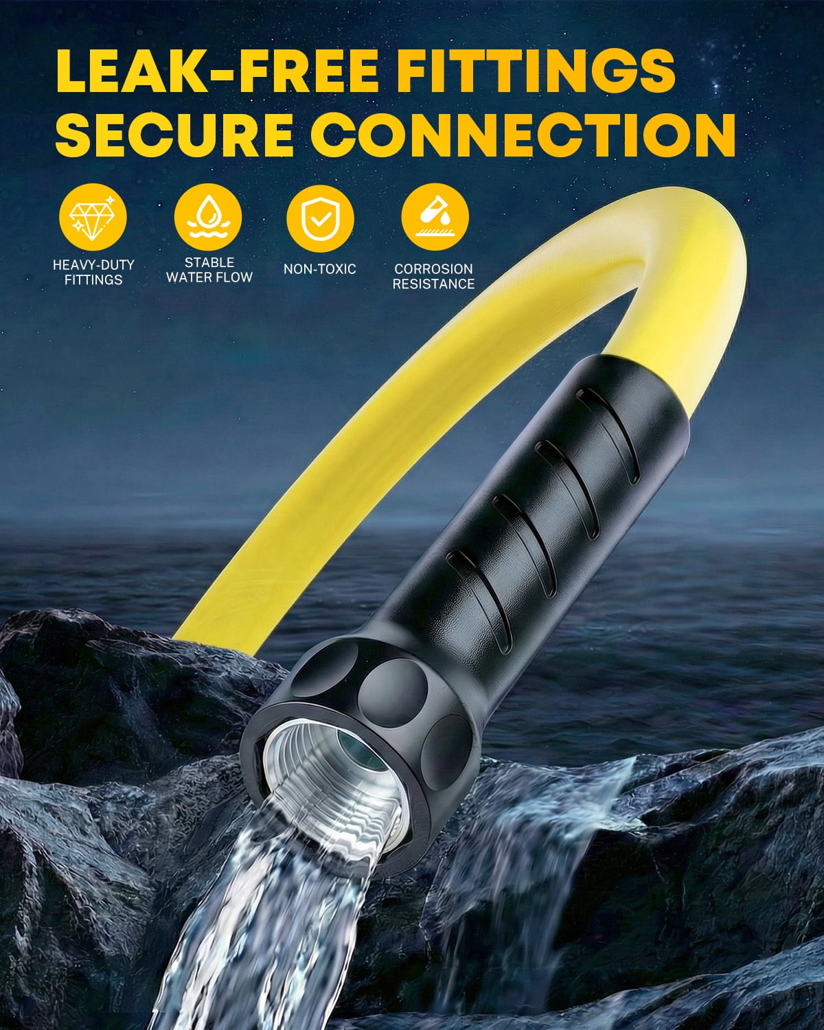 Kohree 12FT RV Water Hose – NSF Certified 5/8" Premium Drinking Water Hose, Safe & Lead-Free, No Kink and Flexible Garden Hose with Storage Bag for RV, Camper, Truck, Car, Yellow