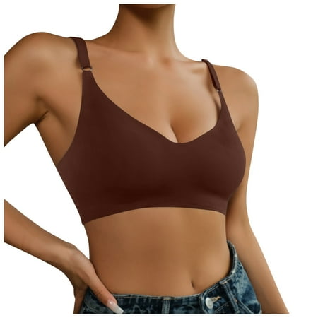 YHGFVOKJ Bras for Women Seamless Bra Sexy Beautiful Back Gathers Strap Lined Bralette Convertible Comfortable Underwear without Rims Sports Bras for Women High Support Brown M