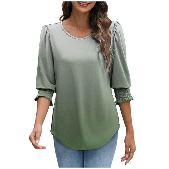 3/4 Length Sleeve Womens Tops Dressy Casual Office Work Blouses Loose Fit Ruffle Flowy Tunic Tops Trendy Outfits