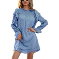 thumbnail image 2 of Vestido, Cuello Alto, Casual, Con Volantes, Color Puro, Vestido De Manga Larga Para Viajes, 2 of 6