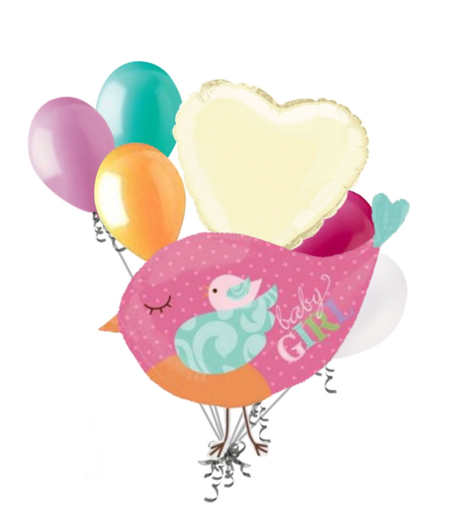 7 pc Pink Tweet Bird Baby Girl Balloon Bouquet Decoration Welcome Home Shower