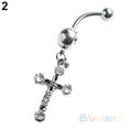 thumbnail image 4 of Trayknick Surgical Steel Cross Dangle Navel Button Bar Belly Ring Piercing Body Jewelry Pink, 4 of 6