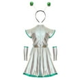 thumbnail image 2 of Yeahdor 3Pcs Girls Alien Cosplay Costume Set Sleeveless Metallic A-line Dress for Halloween Party Green 12, 2 of 6