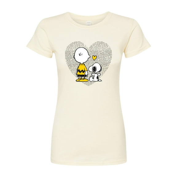 Peanuts - Charlie Snoopy Dot Heart - Juniors Fitted Graphic T-Shirt