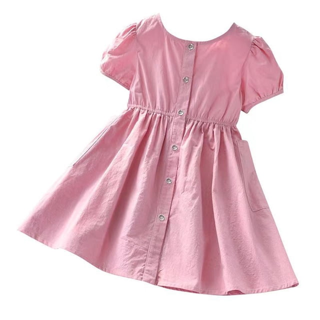 Nœuds pour Filles, Nœuds pour Bébé Fille, Nouvelle Robe d'Été à Manches Courtes Col Poupée Mignonne Robe Princesse Col Rond Jupe Nœud Princesse