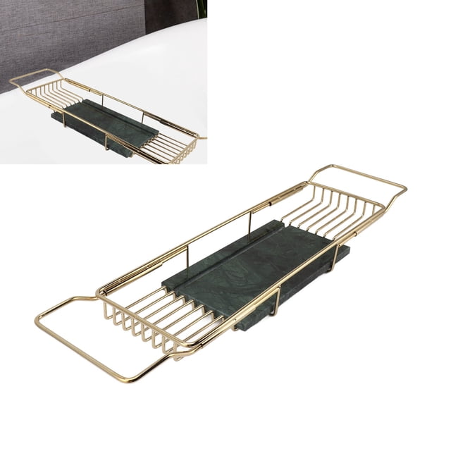 Bathtub Tray, Stainless Steel Expandable Bathtub Caddy Trays with Marble Tray & Book Holder, Space Saving Multi Functional Bath Tub Rack for Luxury Bath, Bathroom, Home Spa