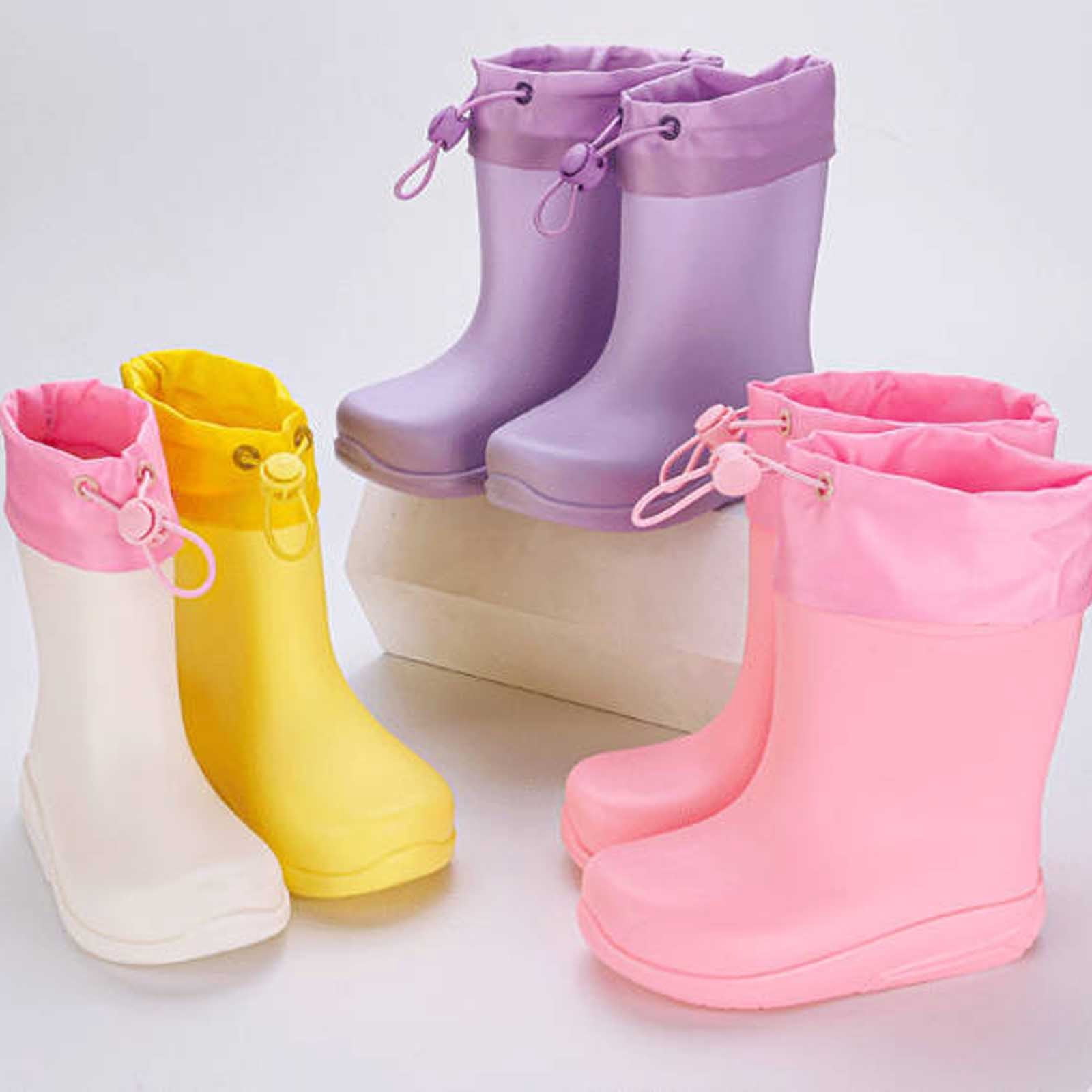 DHFJKG Kids Durable Rubber Rain Boots For Boys Girls Easy-On Non- Lightweight Mid Top Tube Solid Color Waterproof Boots With Elastic Drawstring Rainy Season Outdoor Cozy Shoes