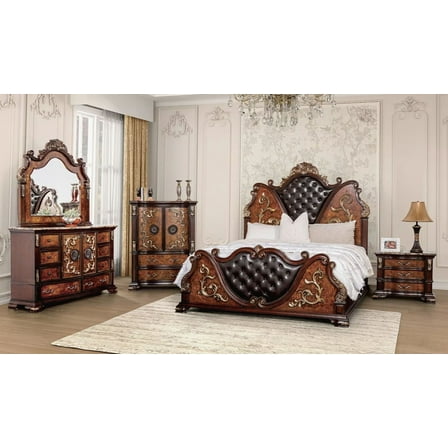 Majestic Formal Dark Cherry Queen Size Bed Dresser Mirror Nightstand 4pc Bedroom Set Solidwood