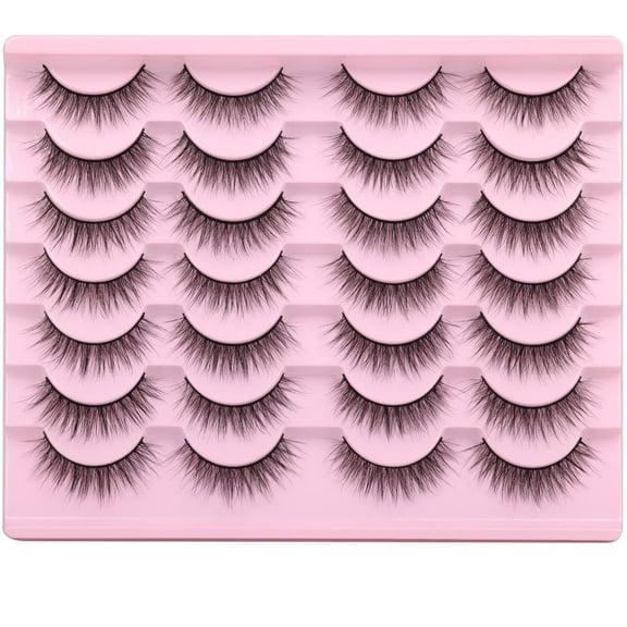 Wispy Lashes 12mm False Eyelashes Natural Look Short Faux Mink Eyelashes Wispies Ripple Strip Lashes Pack, 14 Pairs