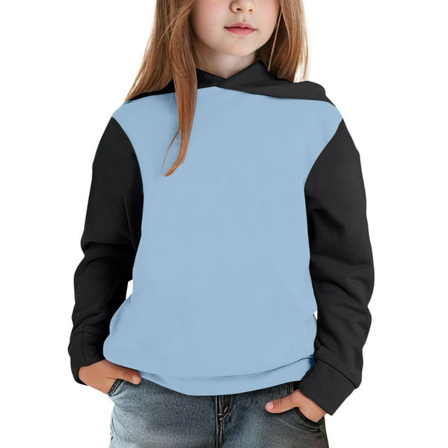 GDREDA Chandails à Capuche et Chandails en Molleton de Mode pour Filles, Veste à Capuche Patchwork pour Enfants, Chandail en Molleton pour Tout-Petits, chandail-Over Bleu Clair, 1-2 Ans