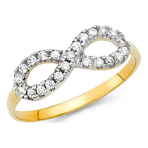 CZ Infinity Ring Solid 14k Yellow Gold Love Band Promise Ring Right Hand Stylish Polished Finish, Size 7