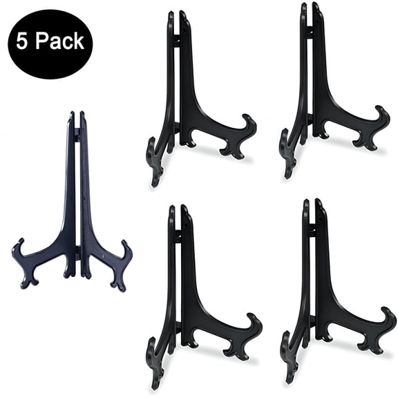 XIBUFE 5 Pack 7 Inch Acrylic Easel Stand,Display Stand,Plate Stands for Display,Photo Holder Picture Frame Book Stand-Black Color Book Stand