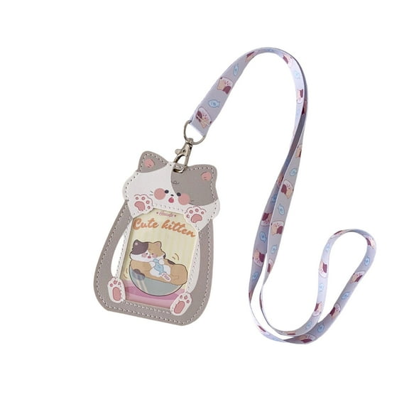 Cute Cat - Shaped Hollow - Out Clear Card Holder, Cat Design With Lanyard, For Id Cards, Badges, Office, School, Daily Use