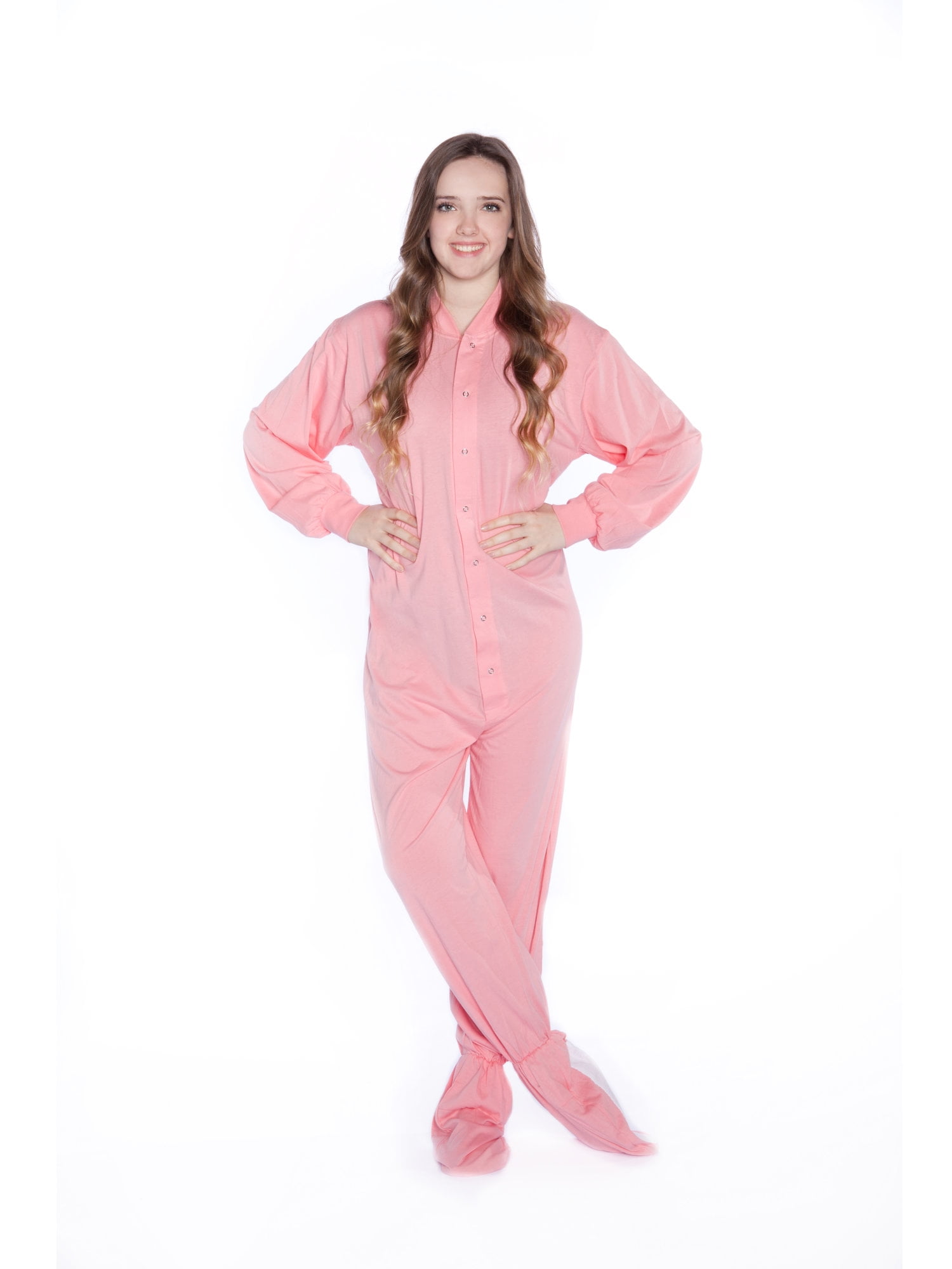 Pink Fleece Onesie Adult Footed Pyjamas with Bum Flap BIG FEET PAJAMA CO 