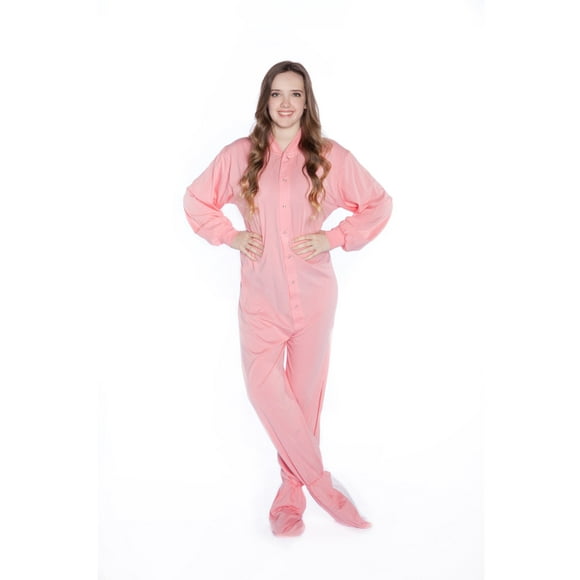 Big Feet Pyjama une-Pièce à Pieds pour Adulte en Tricot Jersey Rose avec Siège Rabattable