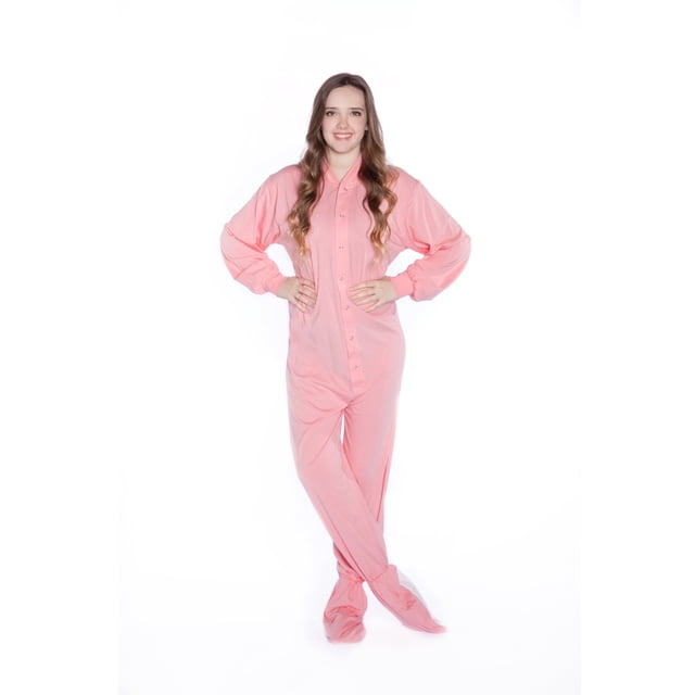 Big Feet Pyjama une-Pièce à Pieds pour Adulte en Tricot Jersey Rose avec Siège Rabattable
